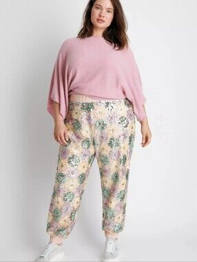 Anthropologie Eva Franco Fernanda in Rose Floral Daisy Sequined Joggers 2X